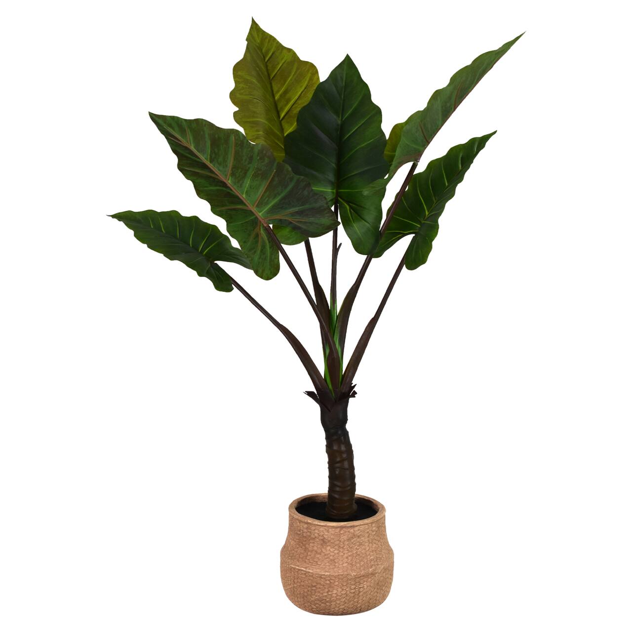 American Art Decor 4ft Artificial Rainbow Taro Tree in Cement Pot Faux Plant